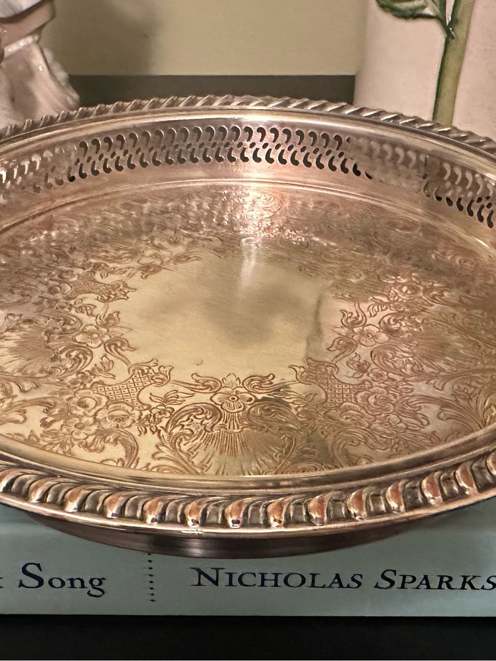 Ornate Silver plated Engraved Serving Tray - Decorative Home Dining